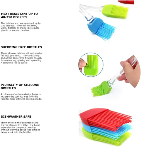 Vista 2 de Juego de 3 cepillos de silicona de 7.0 in, resistentes al calor, ideal para barbacoa, parrilla, hornear, marinar carne, filetes, rollos de primavera