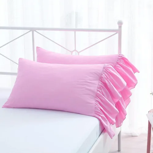 Vista 12 de Fundas de almohada grises con volantes largos de cortinas, fundas de almohada grises de algodón puro, tamaño estándar 20"X26", paquete de 2