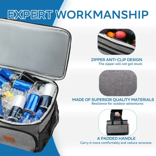 Vista 7 de Portable Soft Cooler Bag - 24/60 Can Insulated Camping Cooler, Leakproof Collapsible Soft Sided Cooler for Drink, Suitable for Picnic, Beach