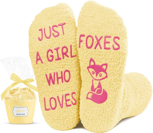 Zmart Novelty Yellow Fuzzy Fox Cat Socks for Big Girls Teen Teenager Silly Kids Socks, Funny Gifts for Girls 7-10 Years