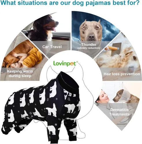 Vista 4 de LovinPet Mono grande para perros, camisas elásticas de algodón con estampado de animales, ropa completa para perros perfecta para evitar que lamen