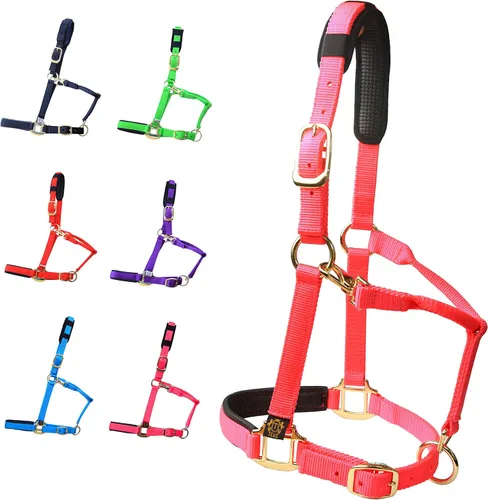 Vista 7 de T TEKE Cabestros ajustables para caballos de nailon suave resistente, acolchados con neopreno gofre antiroces tanto en corona como en nariz