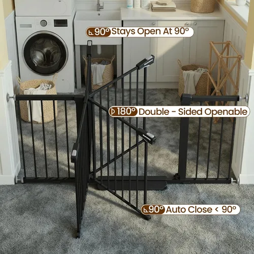 Vista 9 de Mumeasy Puerta de bebé extra ancha de 29.7-57 pulgadas para puertas, puerta de perro de cierre automático para interiores para escaleras, puerta