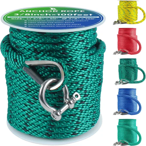 Vista 58 de Cuerda de anclaje premium de 50 pies x 1/2 pulgadas, línea de anclaje trenzada sólida MFP para barco con dedal y grillete - Negro