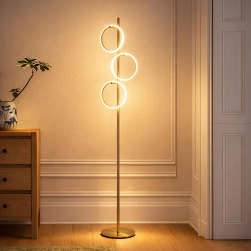 Vista 2 de Brightech Saturn - Lámpara de pie LED, diseño único que combina con decoración moderna y contemporánea, lámpara alta de 3 luces para sala Luz blanca