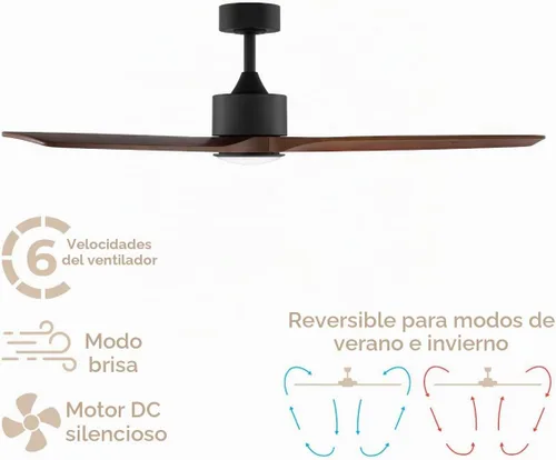 Vista 2 de Madera - Ventilador de techo inteligente de 52 pulgadas y 3 aspas para interiores o exteriores, 2700K-6000K CCT de rango sintonizable, kit de luz
