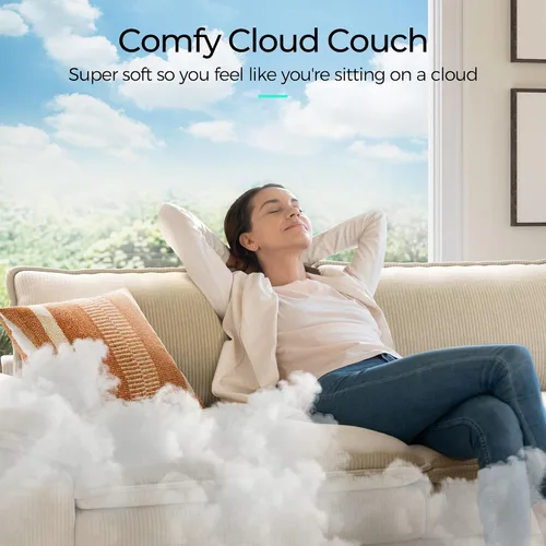 Vista 48 de LINSY HOME Cloud Sofa - Silla decorativa con tumbona otomana para interiores, sofá de pana perfecta para sala de estar, apartamento, oficina, beige