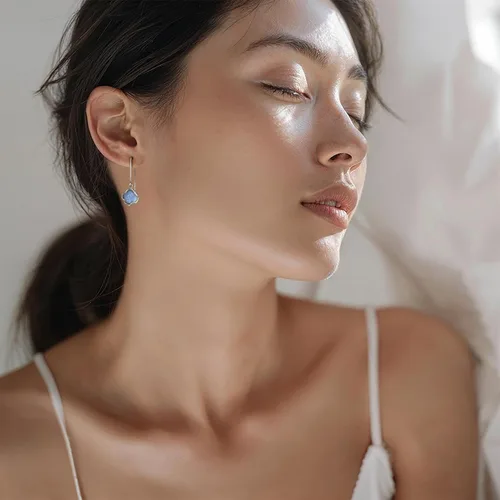 Vista 3 de Aretes de plata de ley 925 con piedras preciosas para mujer, aretes de gota de plata para mujer, aretes formales de plata para mujer, joyería