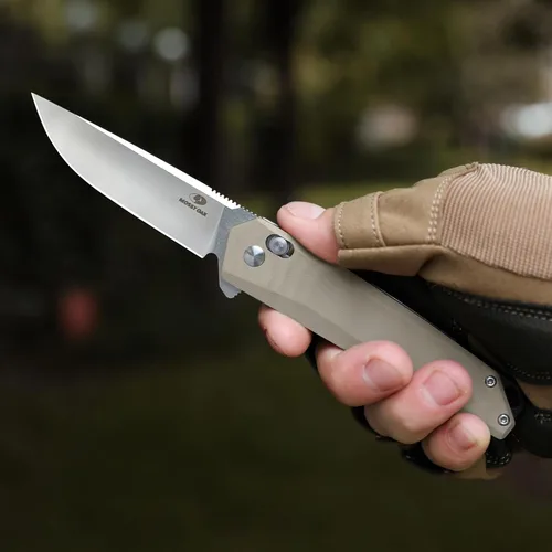 Vista 8 de MOSSY OAK Cuchillo plegable de bolsillo, hoja de 3.5 pulgadas de acero D2 con punta de caída, mango G10, cuchillo pequeño EDC con clip de cinturón