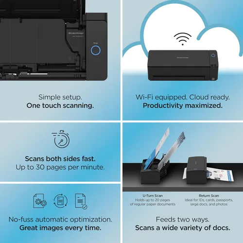Vista 3 de ScanSnap iX1300 Compacto Escáner Inalámbrico o USB de Doble Cara Color para Documentos, Fotos y Recibos con Alimentador Automático de Documentos