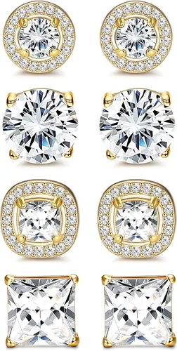 CASSIECA Aretes hipoalergénicos de piedra natal para mujeres y hombres, aretes de circonita cúbica de acero inoxidable, brillantes redondos, con