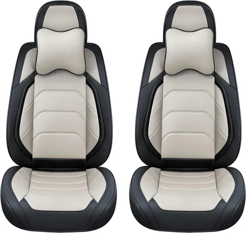 Vista 7 de TIEHESYT - Par de fundas de asiento delantero de automóvil, 2 cojines de cuero de napa transpirable, ajuste universal para la mayoría