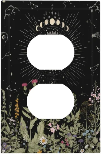 Vista 140 de Cubiertas de Enchufe Dúplex de 1 Gang con Hojas Florales de Eucalipto Azul en Acuarela, Placa Frontal Decorativa para Interruptor de Luz, Placa