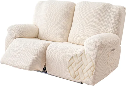 Vista 27 de Genina Funda para Silla Reclinable, Fundas Elásticas para Sillas Reclinables, Fundas para Sofá Reclinable con Rayas Jacquard, Fundas para Sofá