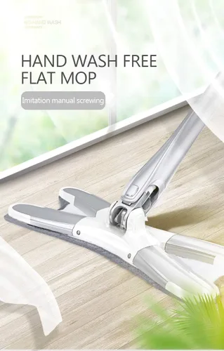 Vista 2 de Trapeador de piso plano de microfibra tipo X, trapeador de piso de madera dura, para lavado de manos libres, con almohadillas de microfibra