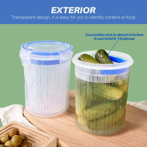 Vista 5 de KIKINIKO Tarro de Encurtidos 24 oz con colador, contenedor de almacenamiento de encurtidos con elevador, adecuado para encurtir pequeños tarros