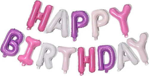 Vista 11 de KALOR Banner de Globos de Feliz Cumpleaños Rosa Bebé, Globos de Letras de Papel de Aluminio Mylar de 16 Pulgadas para Decoraciones de Fiesta