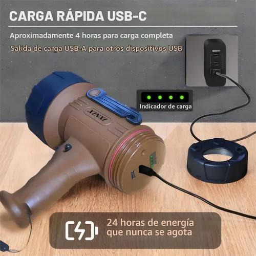 Vista 6 de XINXI Foco recargable de 1,000,000 lúmenes con luz de inundación COB, linterna foco impermeable IP67, luz de mano de larga duración con filtro rojo