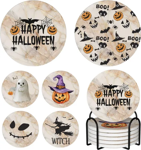 Vista 21 de Van Gogh - Juego de 4 posavasos abstractos de cerámica de diatomita absorbentes con base de corcho, protección de mesa, adecuados para mesas