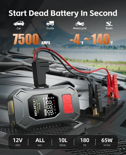 Vista 2 de Arrancador de salto 7500A con compresor de aire 180PSI, refuerzo de batería Grey
