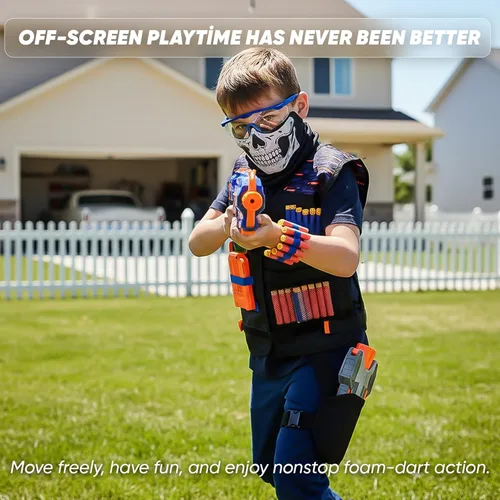 Vista 4 de JoyX Kit de chaleco táctico compatible con pistolas Nerf para niños, serie N-Elite con 40 dardos de espuma para pistola, equipo de acción protectora