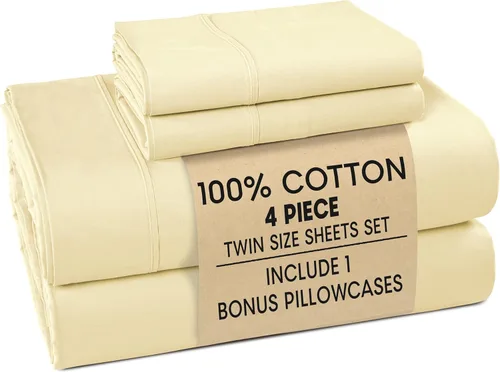 Vista 90 de Casa Platino Juego de sábanas Twin – Sábanas Twin 100% algodón con 2 fundas de almohada, sensación ligera y ajuste seguro, tejido percal crujiente