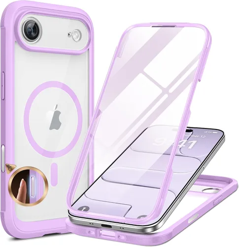 Vista 141 de Miracase Funda magnética para iPhone 14 de 6.1 pulgadas, protector de pantalla de vidrio templado integrado + protector de lente, compatible