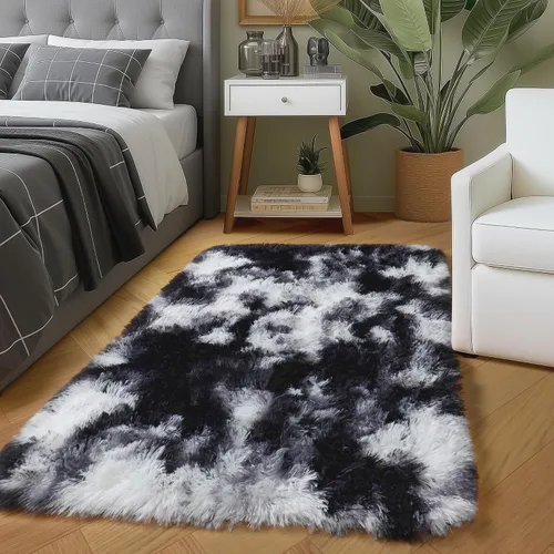 Amdrebio Alfombra pequeña de 2 x 3 pies, color negro, blanco, gris, para decoración de dormitorio, sala de estar, alfombra moderna y fresca para