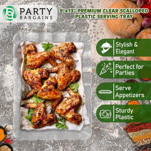 Vista 5 de Party Bargains Bandeja de plástico festoneada de 9 x 13 pulgadas, transparente, paquete de 4