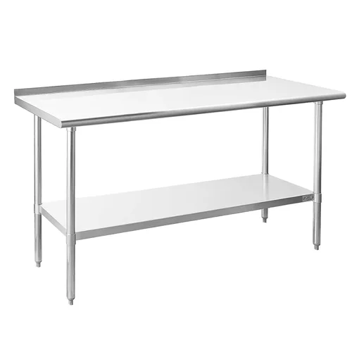 Vista 46 de Mesa de acero inoxidable para preparación y trabajo, con ruedas giratorias, mesa resistente, comercial NSF, con estante inferior y protector