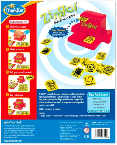 Vista 8 de ThinkFun Zingo Bingo - Juego preescolar galardonado para prelectores y primeros lectores de 4 años en adelante - Uno de los juegos de mesa más
