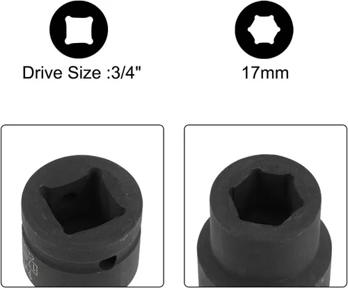 Vista 3 de uxcell 3/4 de pulgada por vaso de impacto poco profundo de 0.669 in, acero de aleación Cr-Mo, 6 puntos, métrico