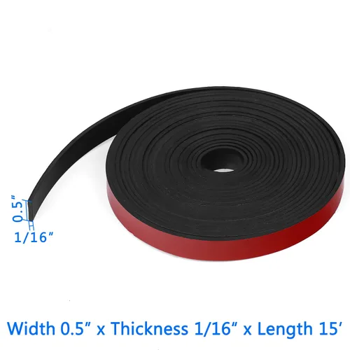 Vista 2 de WochiTV Tiras de Goma Sólida Adhesivas, 1/2" de Ancho x 1/16" de Grosor x 180" de Largo, Rollos de Goma de Neopreno Negro Autoadhesivos, Perfectos