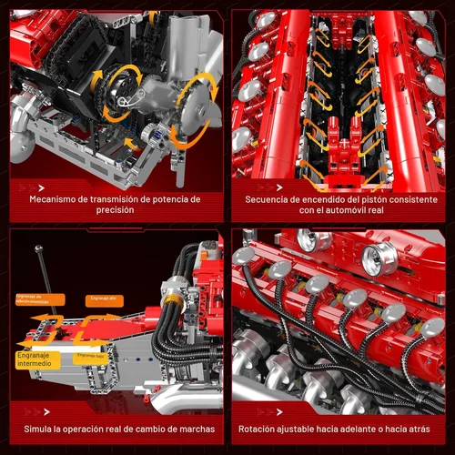 Vista 4 de Mould King V12 Kit de modelo de motor que funciona, kit de construcción de modelos de ingeniería MOC con batería y motor, 3472 piezas de bloques