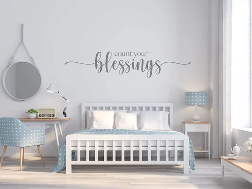 Vista 5 de Calcomanía de vinilo religioso para pared, cita inspiradora, cuenta tus bendiciones, decoración para el hogar o la iglesia para dormitorio, sala