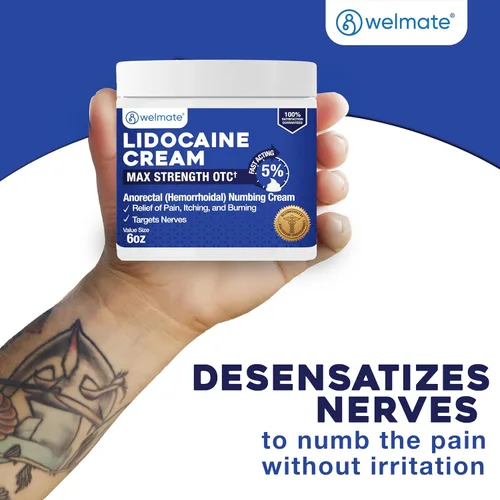 Vista 3 de WELMATE - Crema adormecedora de lidocaína al 5%, 6oz (170g) - Crema de lidocaína de máxima potencia - Alivio de hemorroides - Anestésico de uso