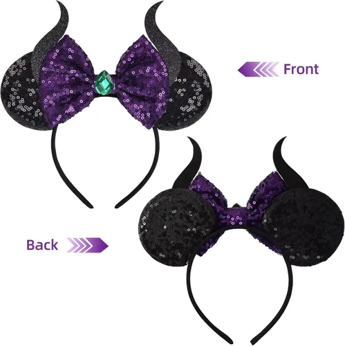Vista 2 de Diadema de lazo con orejas de ratón, diadema de orejas de Minnie con lentejuelas