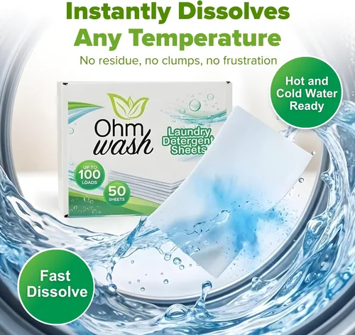 Vista 3 de s Wash - Hojas de detergente para ropa, hipoalergénicas y sin tintes, sin líquido, tiras concentradas de disolución rápida, ideales para pieles