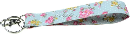 Vista 3 de Llavero de tela para muñeca con cierre mosquetón y aro, para llaves, identificación, USB, cartera, Azul claro