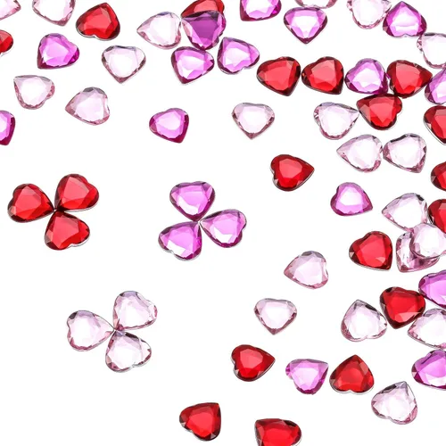 Vista 9 de Chengu 200 piezas de diamantes de imitación acrílicos 5D de corazón para San Valentín, cristales de San Valentín, parte trasera plana, corazón