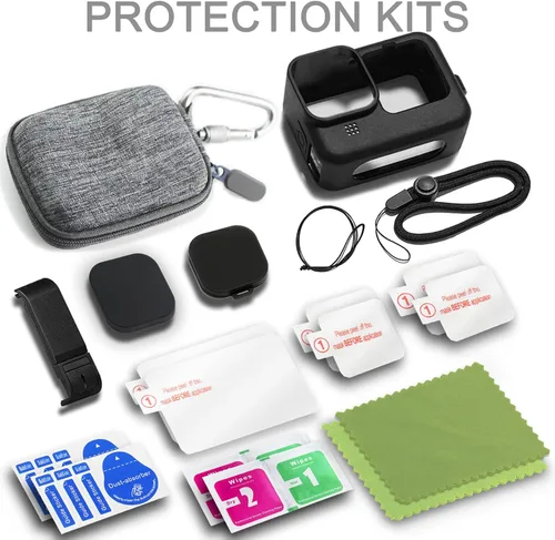 Vista 7 de OKFUN Kit de accesorios para Go Pro Hero12/Hero11/Hero10/Hero9 Negro, funda de transporte + funda de silicona con cubierta de goma para lente