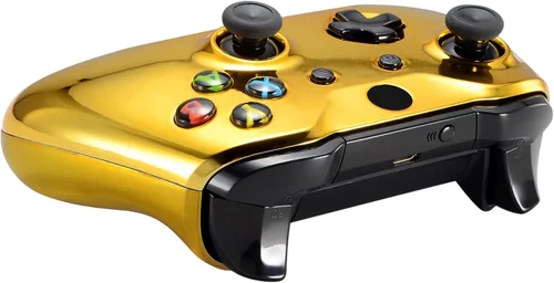 Vista 6 de eXtremeRate Carcasa Superior Dorada Cromada Placa Frontal de Carcasa Delantera Piezas de Repuesto con Panel de Rieles Laterales para Controlador