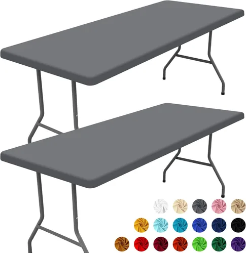 Vista 10 de Moosfor Paquete de 2 manteles rectangulares de elastano de 4 pies, elásticos y ajustables para pícnic, cubierta de mesa de patio elástica y lavable