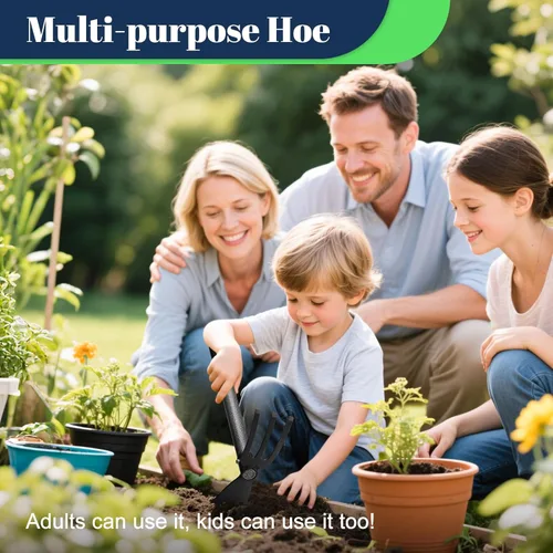 Vista 3 de Herramienta multiusos de azada de jardín, resistente ajustable (16 a 30 pulgadas) con mango ergonómico, acero recubierto antioxidante