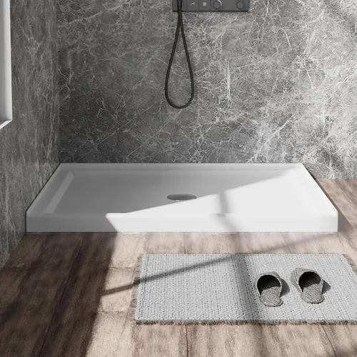 Vista 2 de Goodyo - Base de ducha de 32 x 48 pulgadas, 3 bandejas redondas rectangulares de acrílico para ducha, color blanco, diseño integrado de 3 lados