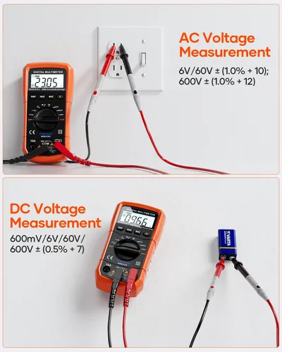 Vista 5 de Multímetro digital con auto-rango Crenova MS8233D, instrumento de medición electrónica, detector de voltaje CA, medidor portátil de Amp / Ohm