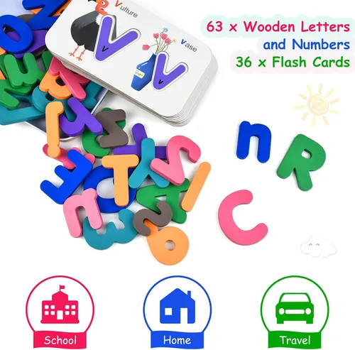 Vista 4 de LiKee Tarjetas flash de números del alfabeto con letras mayúsculas y minúsculas, rompecabezas ABC de madera, juegos a juego, juguetes Montessori