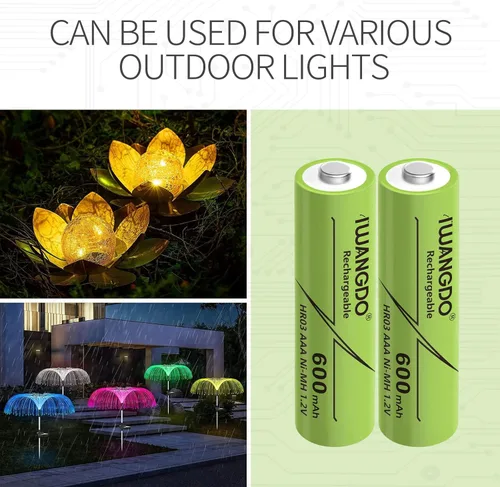 Vista 2 de AAA 600mAh HR03 16pcs Ni-MH baterías recargables precargadas para luces solares de jardín al aire libre, paquete de 16
