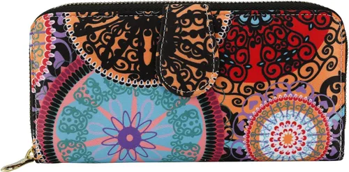 Vista 2 de Cartera de mano para mujer, estilo bohemio, con RFID, elegante, espaciosa con correa para viajes, capacidad para tarjetas, teléfono, dinero