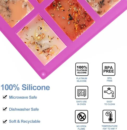 Vista 3 de Juego de 4 moldes de silicona para jabón, 6 cavidades, moldes rectangulares de silicona para jabón casero, molde para pastel, molde de chocolate